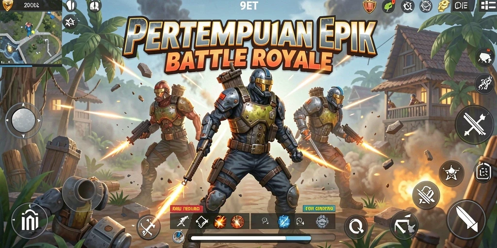 Screenshot gameplay 9ET menampilkan aksi seru di arena Battle Royale.