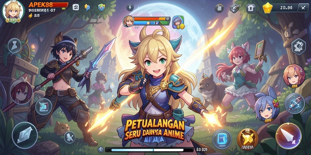 Tampilan gameplay APEK88 menampilkan pertarungan seru dan karakter anime yang menawan.