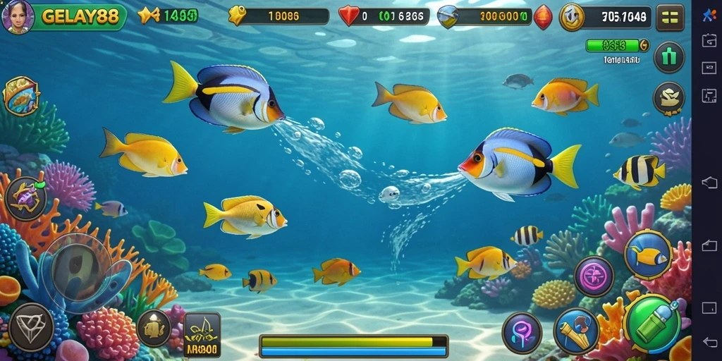 Screenshot utama GELAY88 menampilkan gameplay Tembak Ikan yang seru.