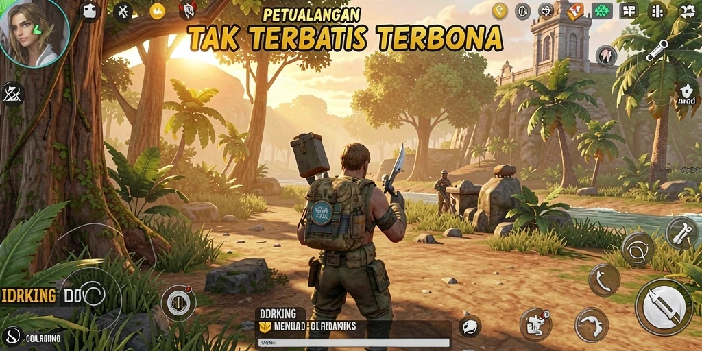 Tampilan gameplay IDRKING menunjukkan kebebasan menjelajahi dunia yang menakjubkan.