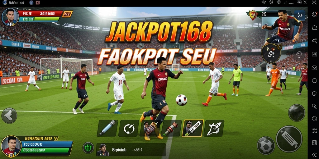 Tampilan gameplay mendebarkan dari JACKPOT168 dengan aksi sepak bola yang intens.