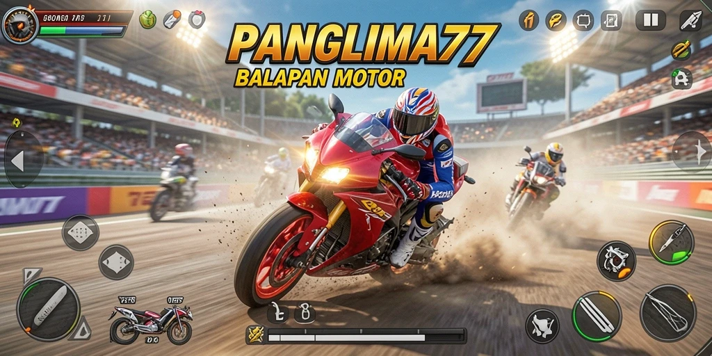 Tampilan gameplay seru dari balapan motor di PANGLIMA77.