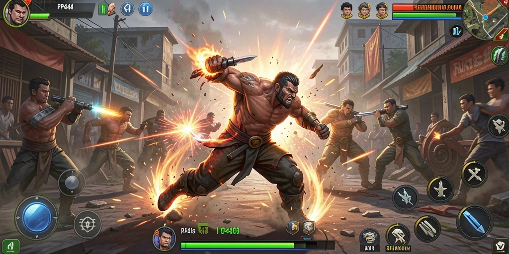 Tangkapan layar gameplay PP444 menampilkan pertarungan seru dengan gerakan karakter yang dinamis.