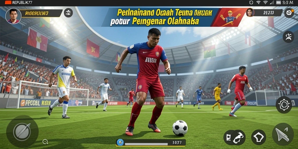 Tampilan aksi mendebarkan dalam REPUBLIK77 saat pemain berkompetisi.