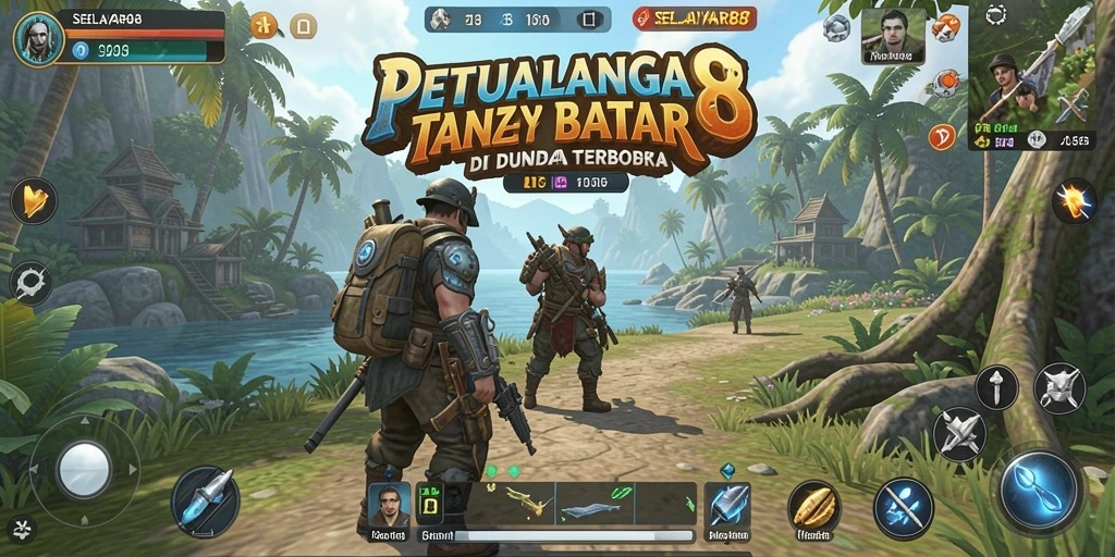 Screenshot menunjukkan pemain menjelajahi pemandangan indah dunia terbuka.