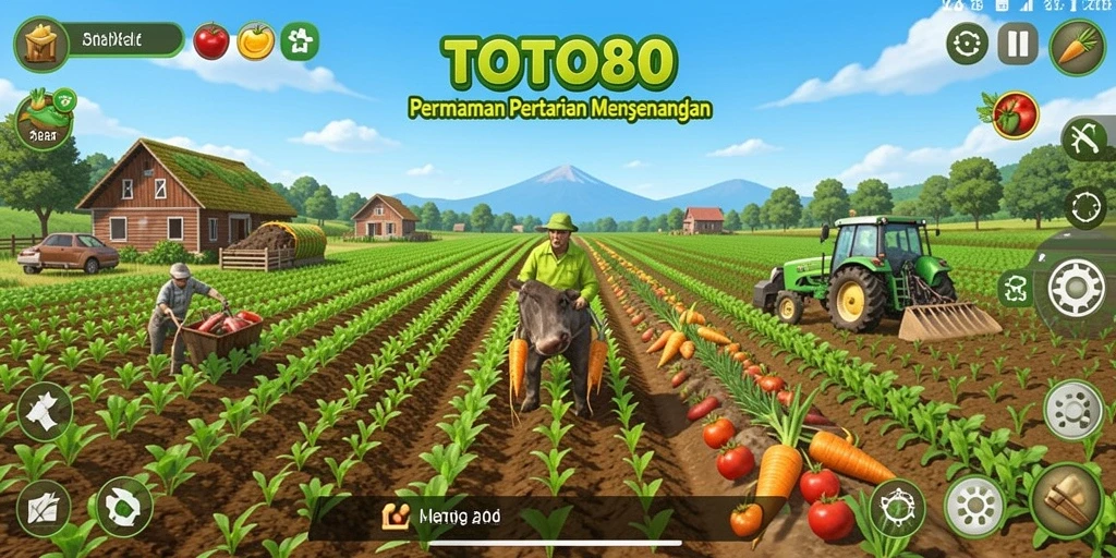 Tampilan screenshot TOTO80 menunjukkan aktivitas bertani yang seru.