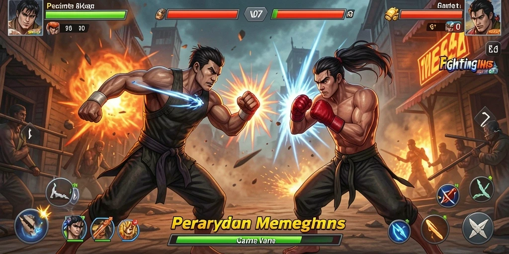 Screenshot menampilkan pertarungan seru dalam game Fighting V07.