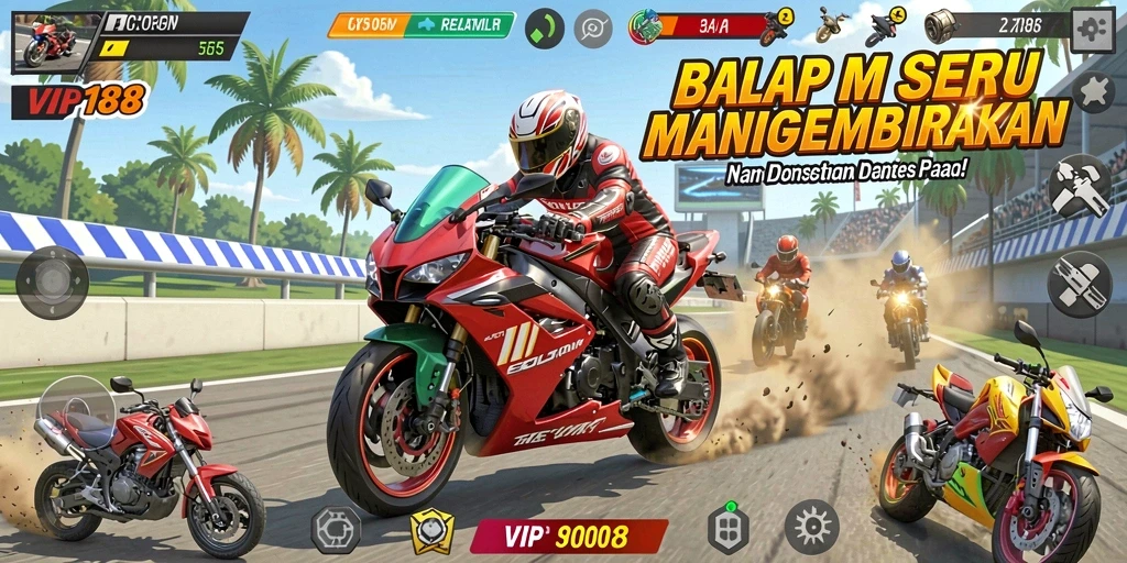 Screenshot menampilkan balapan motor yang mendebarkan di VIP188.