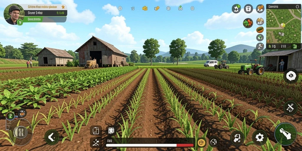 Tangkapan layar gameplay ZK6 yang menampilkan aktivitas bertani yang menarik.